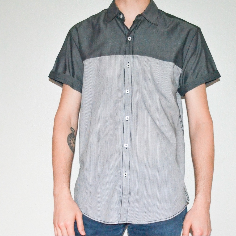 Two Tone Short Sleeve Button Down - Gray